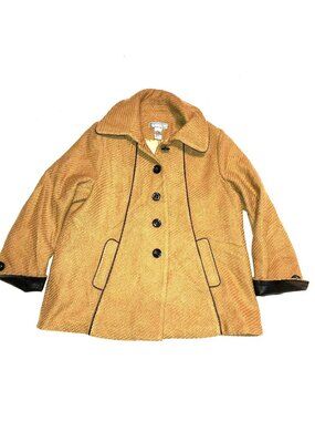Vtg Simonton Says Swing Coat Sz L Tan Faux Leather Trim Car Coat Mid Length